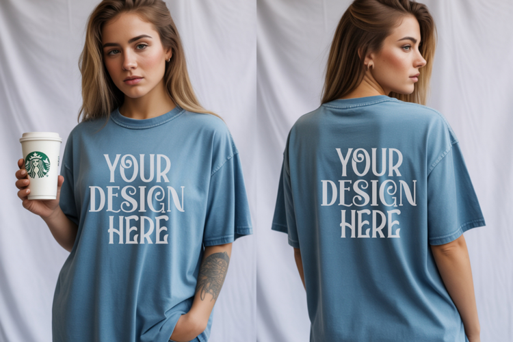 Lagoon Blue Comfort Colors 1717 Front & back T shirt Mockup