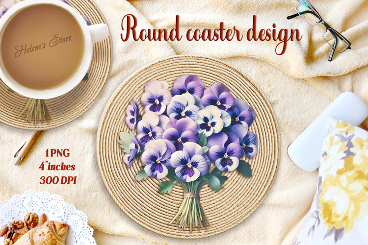 Delicate vintage floral round coaster sublimation design png