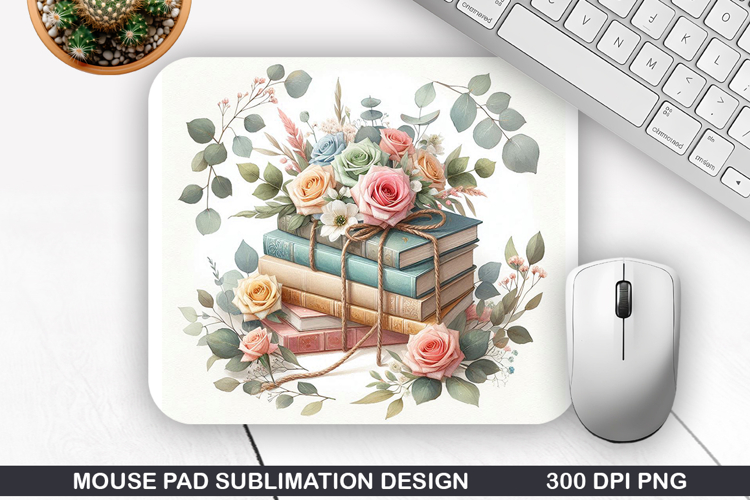 Books Flower Mouse Pad Sublimation, Animals Mouse Pad PNG