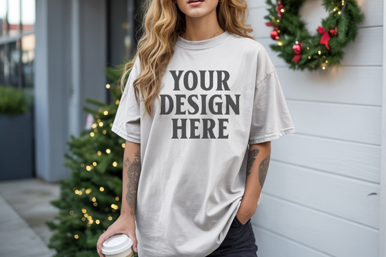 Christmas Comfort Colors 1717 White TShirt Mockup, CC 1717