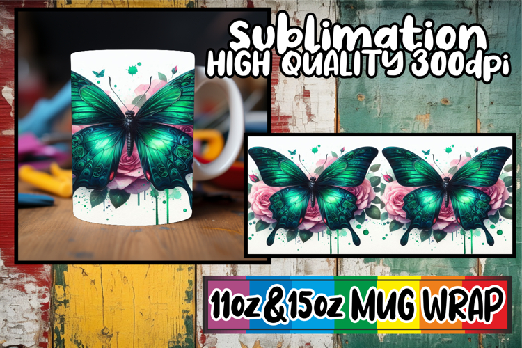 Beautiful day sublimation 11oz 15oz mug wrap, Butterfly