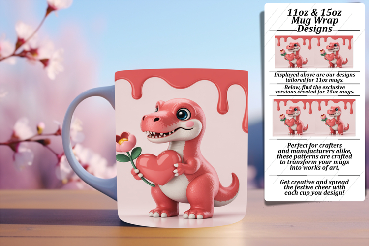 Custom 11oz Mug Wrap Png Artwork , Cute Dino