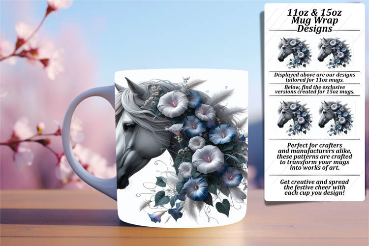 Unique 15oz Mug Wrap Png Design , Horse
