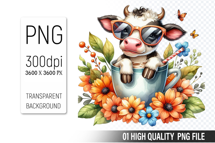 Cute Cow, Animal Sublimation Clipart PNG