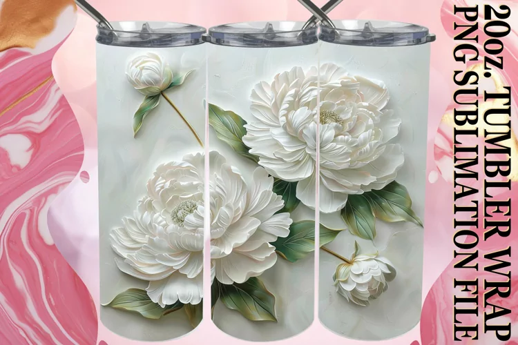 White Petal Radiance: Tumbler Wrap Sublimation
