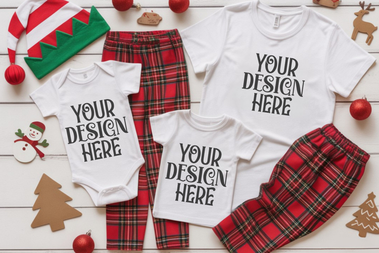 Christmas Family Matching Group T-Shirt Mockups | Holiday Fl