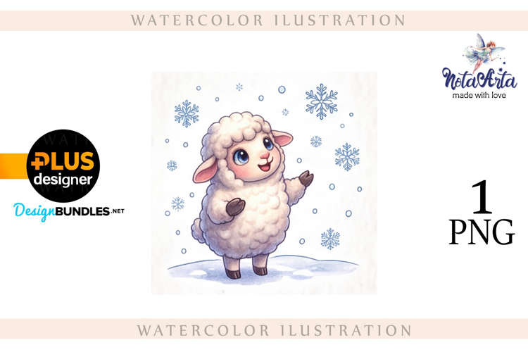 Christmas Sheep in Watercolor Style