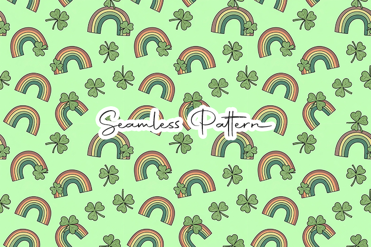 Boho Shamrock Rainbow Seamless Pattern - Leprechaun & Clover