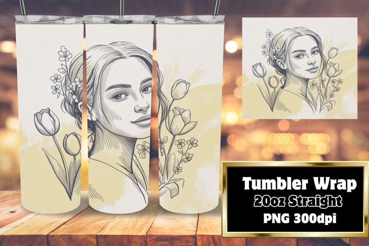 TRENDY 20oz Tumbler PNG Template , Beauty Woman