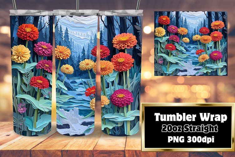 3D Floral Tumbler Wrap for 20oz Sublimation - Flower Hole