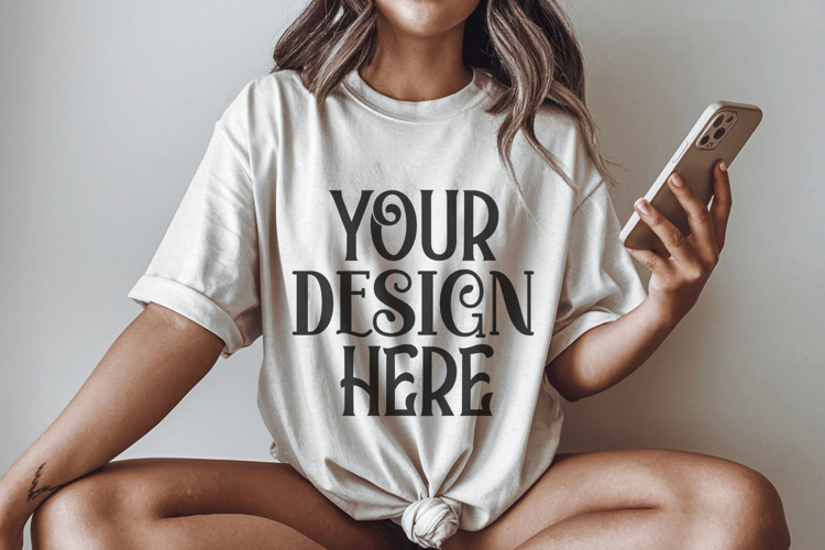 Ivory Comfort Colors 1717 T-shirt Mockups, Real Model