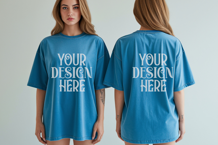 Lagoon Blue Comfort Colors 1717 Front & back T shirt Mockup