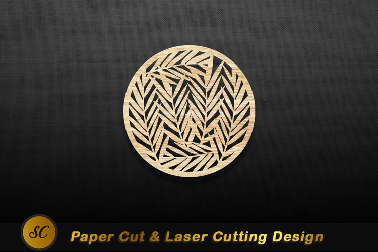 Wooden Leaf Pattern Round Ornament image Laser cut