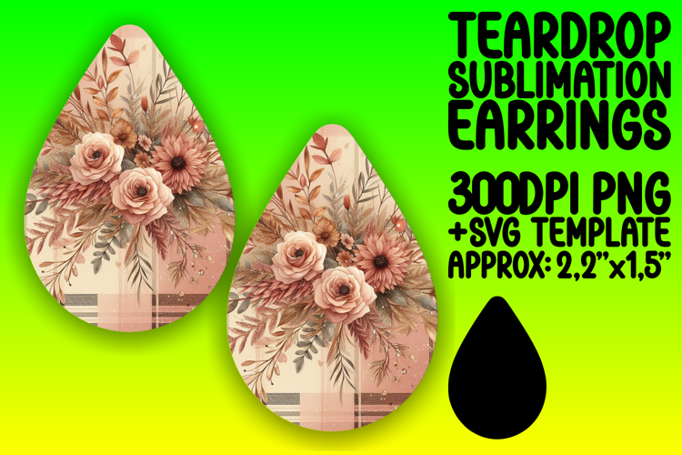 Dynamic Teardrop Earrings Sublimation Art , Autumn Flower