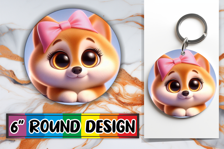 Bright Circle Keychain Design PNG, 3D Dog