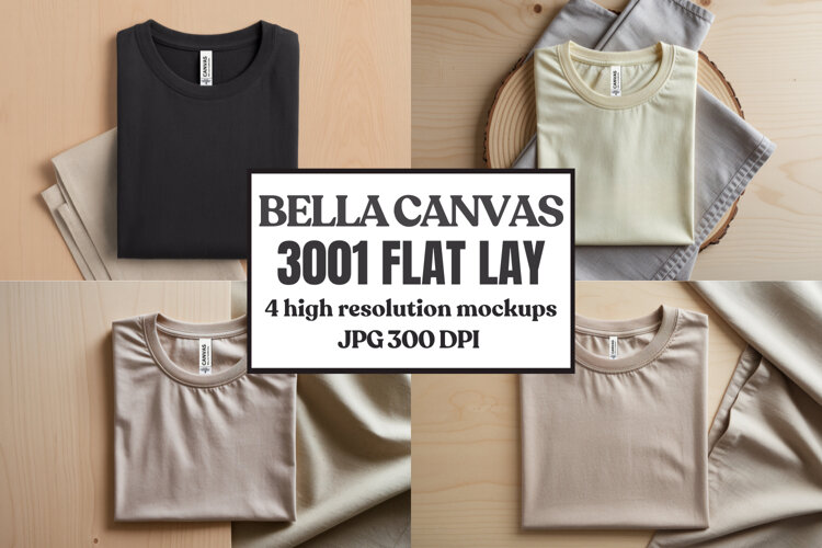 Folded Bella Canvas 3001 Flat Lay T-Shirt mockup example image 1