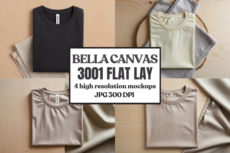 Folded Bella Canvas 3001 Flat Lay T-Shirt mockup