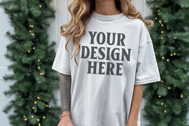 Christmas Comfort Colors 1717 White TShirt Mockup, CC 1717