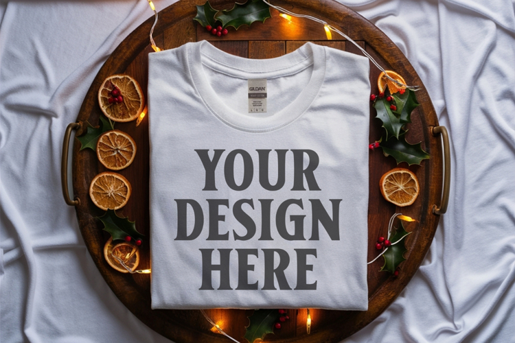 Gildan 5000 white Folded Christmas Mockup, G5000 mockup