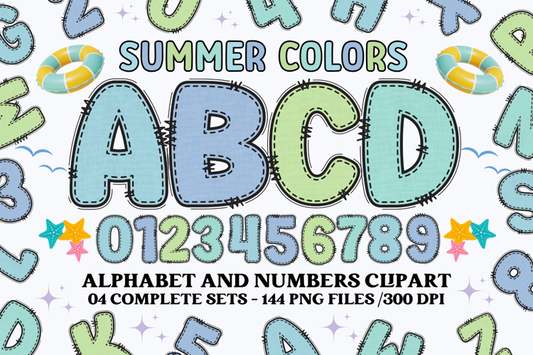Summer Colors Alphabet clipart, summer colors letters doodle