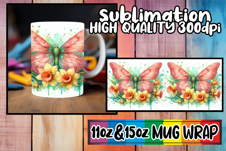 Perfect start sublimation 11oz 15oz mug wrap, Butterfly