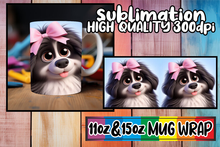 Vibrant hues 11oz 15oz mug wrap, 3D Dog example image 1