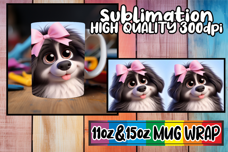 Vibrant hues 11oz 15oz mug wrap, 3D Dog