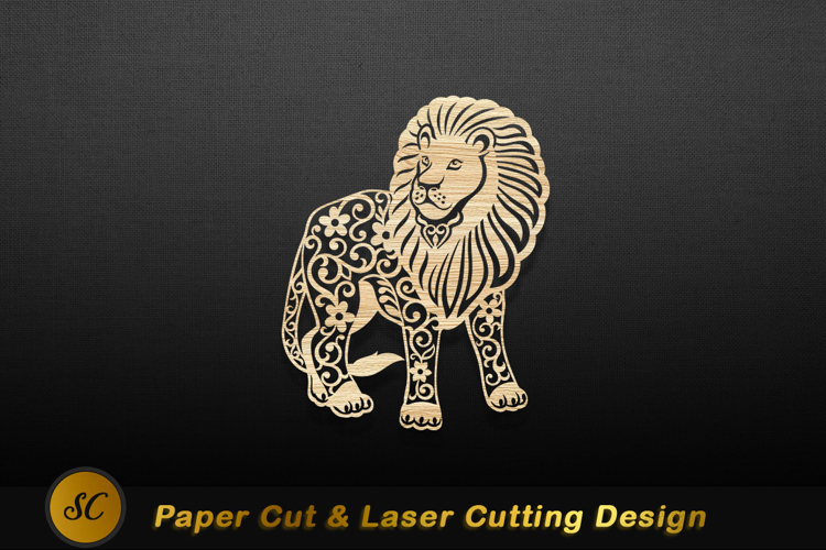 Ornate lion wood carving floral Laser cut