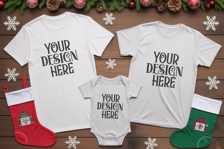 Christmas Family Matching Group T-Shirt Mockups | Holiday Fl