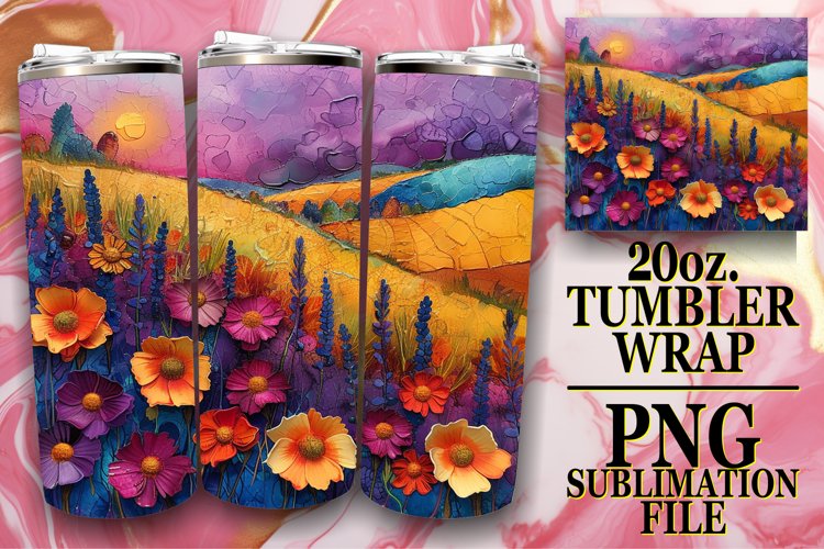Colorful Meadow of Flowers Tumbler Sublimation Design example image 1