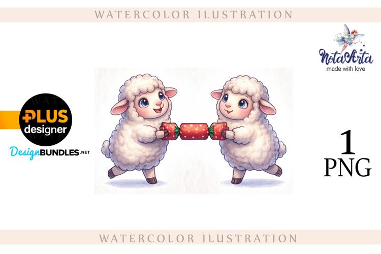 Christmas Sheep in Watercolor Style