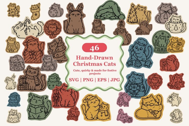 Christmas Cat SVG - 46 Cute Holiday Illustrations example image 1