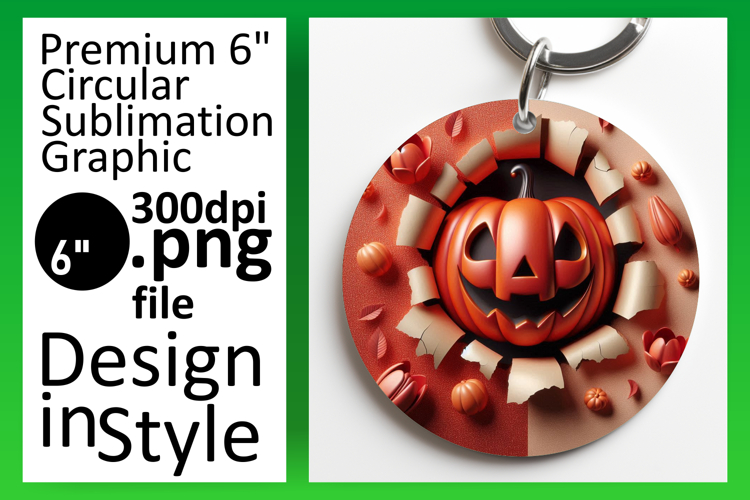 Artful Round Design for Keychains , 3D Pumpkin