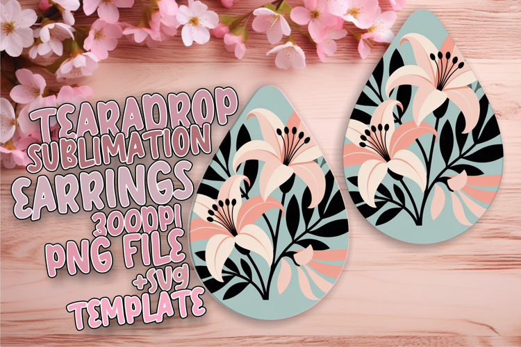 Unique Teardrop Earrings Template PNG , Flowers