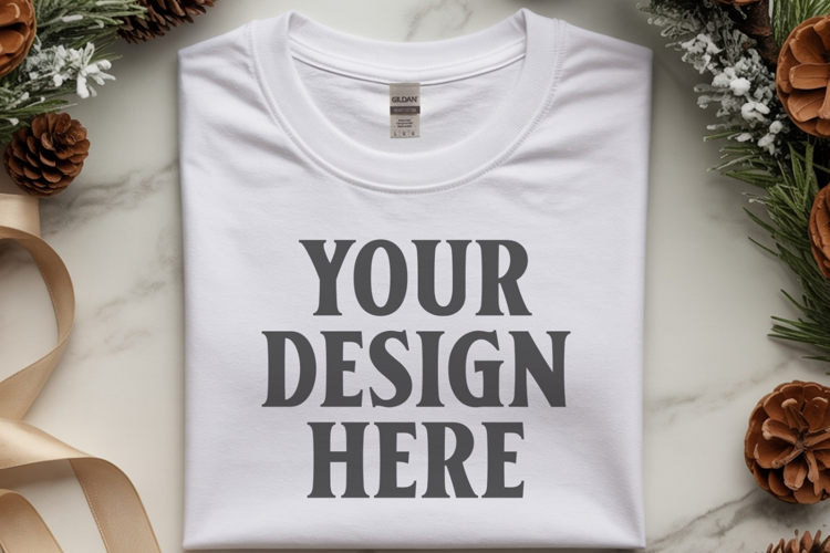 Gildan 5000 white Folded Christmas Mockup, G5000 mockup