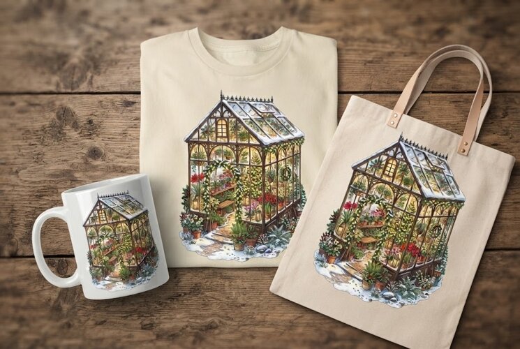 Cozy Winter Greenhouse Holiday Lights Illustration example image 1