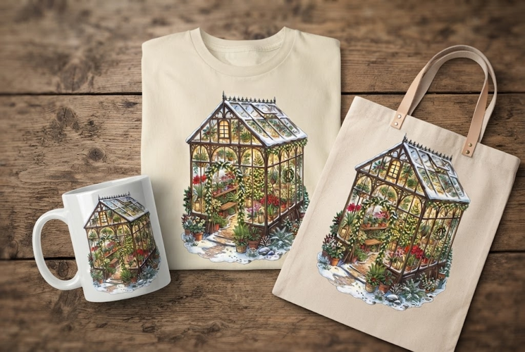 Cozy Winter Greenhouse Holiday Lights Illustration