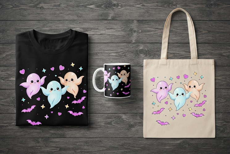 Rainbow Ghosts PNG | Cute Kawaii Halloween Ghost Clipart
