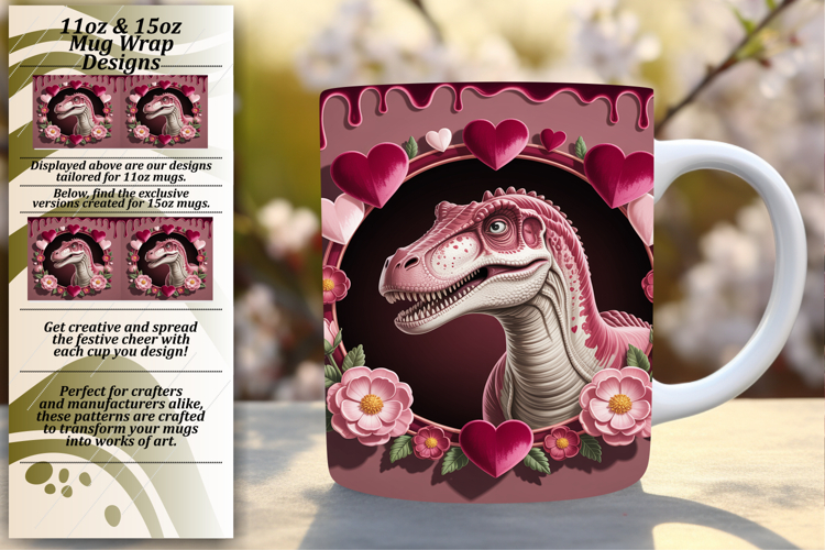 Chic 11oz Png Mug Wrap Template , Cute Dino