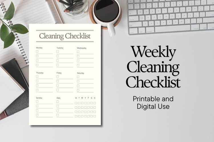 Weekly Cleaning Checklist Printable - Home Cleaning Planner
