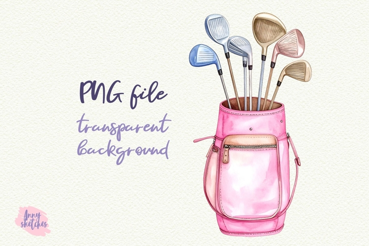 Golf Bag with Vintage Golf Clubs Coquette Retro Pink Golf