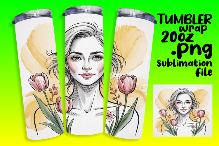 SLEEK 20oz PNG Tumbler Artwork , Beauty Woman
