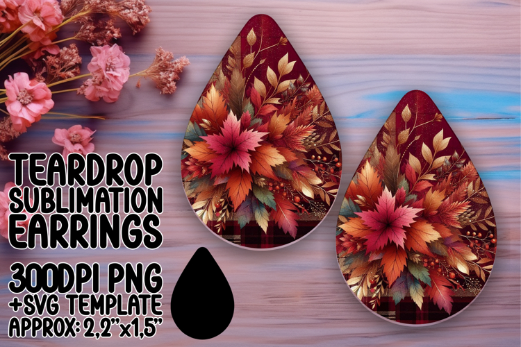 Artful Teardrop Earrings Template Art , Autumn Flower