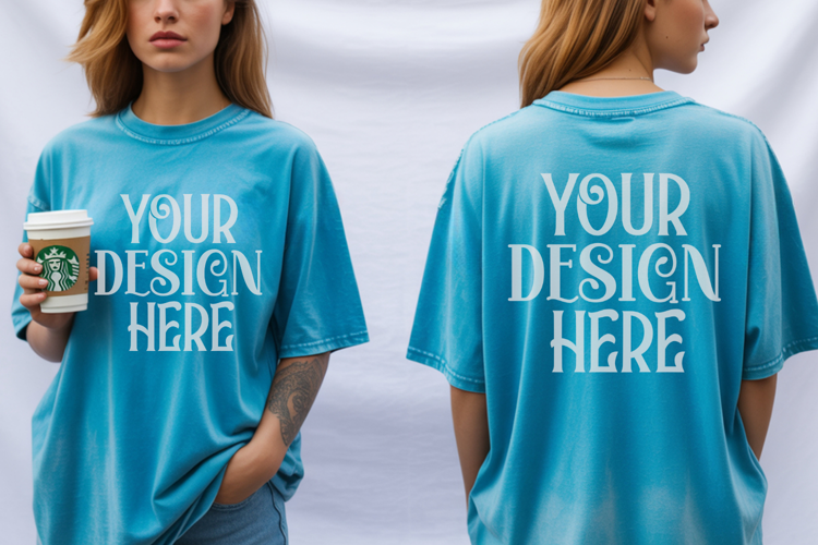 Lagoon Blue Comfort Colors 1717 Front & back T shirt Mockup