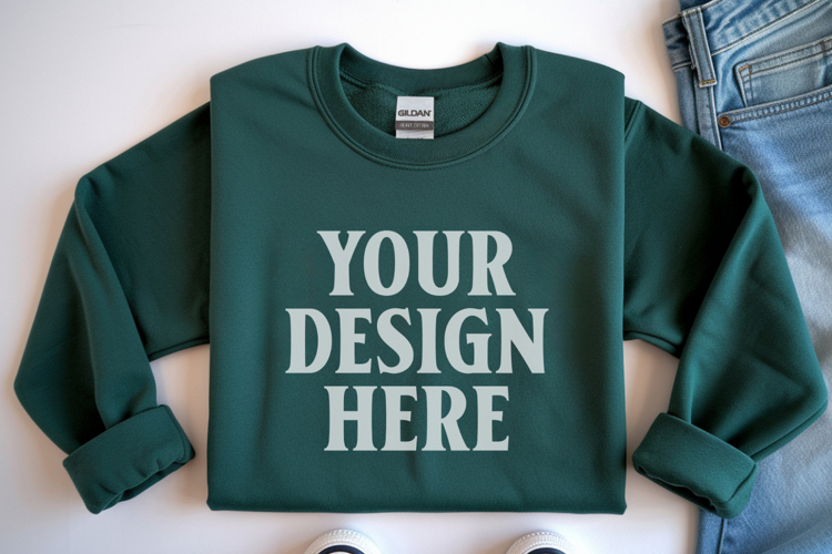 Dark Heather Gildan 18000 Folded Flat Lay Mockups