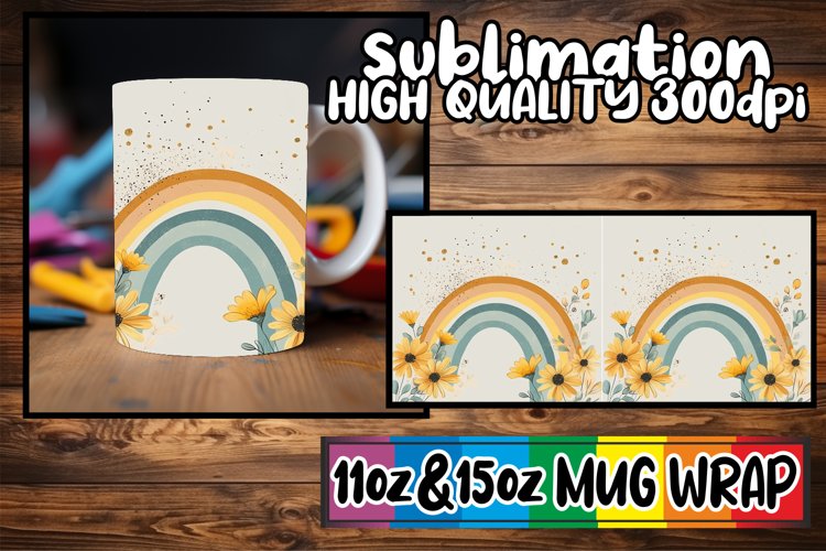 Cheerful sunsets sublimation mug wrap, Flower