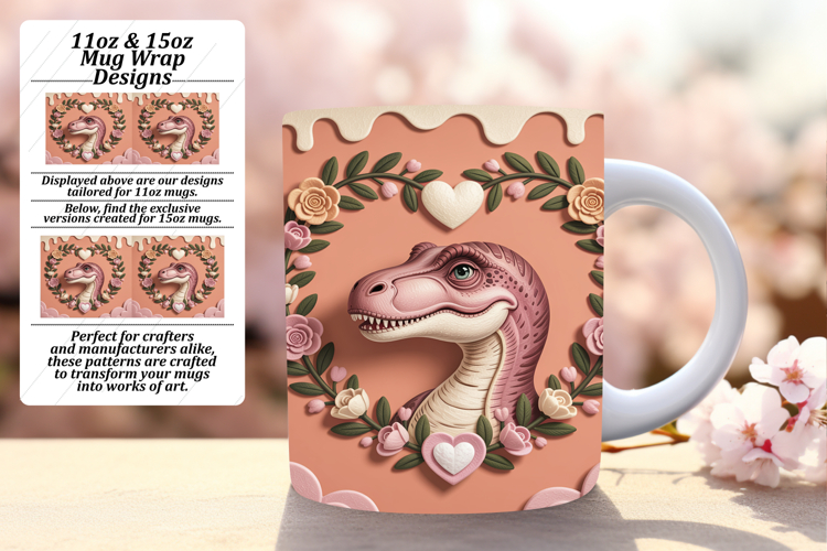 Glamorous 15oz Mug Wrap Png Design , Cute Dino