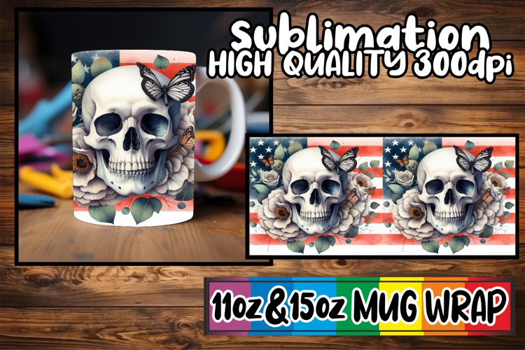 Heartfelt wishes 11oz 15oz mug wrap, Skull USA