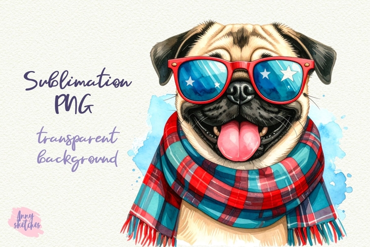 Vintage Christmas Pug Clipart Retro Christmas Dog PNG