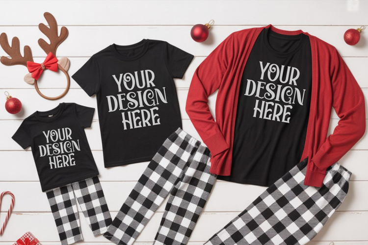 Christmas Family Matching Group T-Shirt Mockups | Holiday Fl